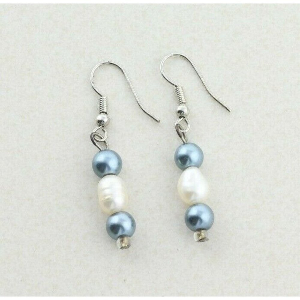 Sterling Silver White and Black Pearl Earrings Dangle Drop Earrings